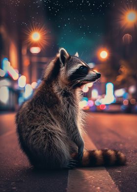 Raccoon in City Lights