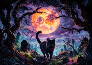 Black Cat Under Blood Moon