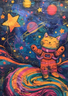 Cat Astronaut in Space