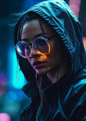 Cyberpunk Woman in Rain