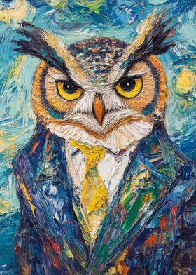 Owl in Suit Painting