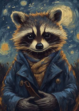 Raccoon in Starry Night