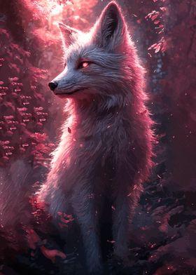 White Fox in Pink Forest