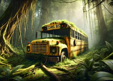 Abandoned School Bus in Jungle