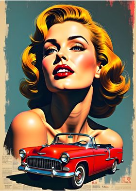 Vintage Beauty and Classic Car Poster