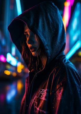 Cyberpunk Woman in Neon City