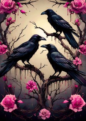 Three Ravens on a Rose Tree