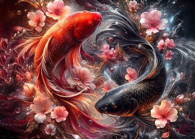 Koi Fish and Cherry Blossoms