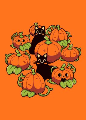 Cats and Pumpkins Kawaii Halloween