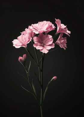 Pink Flowers on Black