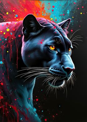 Black Panther Portrait With Paint Splash