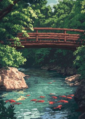 Pixel Art River Bridge