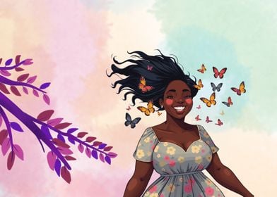 Smiling Woman with Butterflies