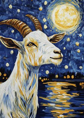 Goat Under Starry Night