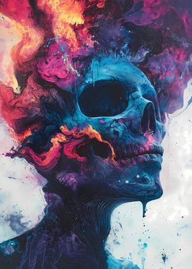 Abstract Skull with Colorful Swirls