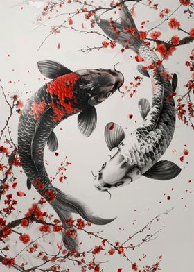 Koi Fish balance Cherry Blossoms