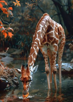 Giraffe Drinking Water