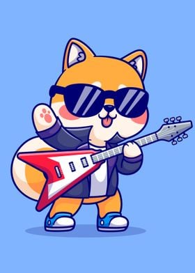 Cool Shiba Inu Guitarist