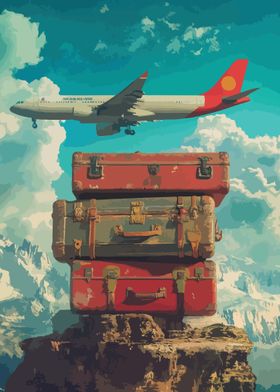 Vintage Suitcases & Airplane