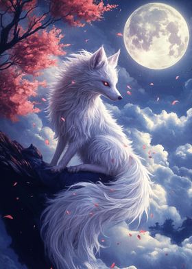 White Fox Under Moonlight