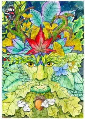 Green Man Watercolor Art