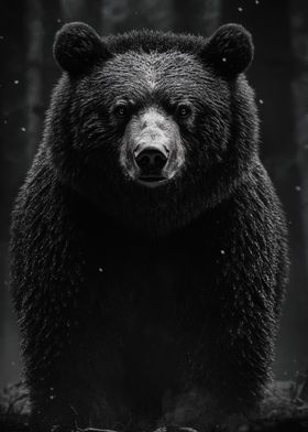 Black Bear Standing Tall in the Snow