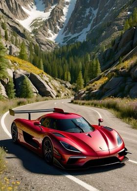 Red Sports Car Mountain Road