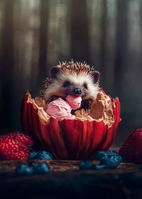 Hedgehog Eating Ice Cream