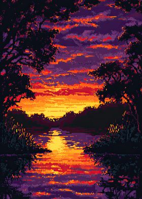 Pixel Sunset River