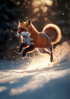 Red Fox Leaping in Snow