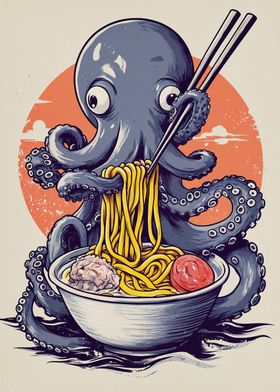 Octopus Eating Ramen