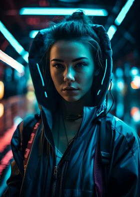 Cyberpunk Woman in Neon Lights