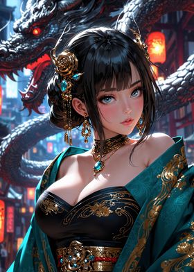 Beautiful Girl with the Dragon