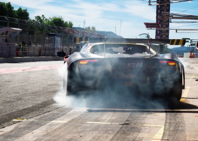 Ferrari 488 GT3 Race Car Burning Rubber