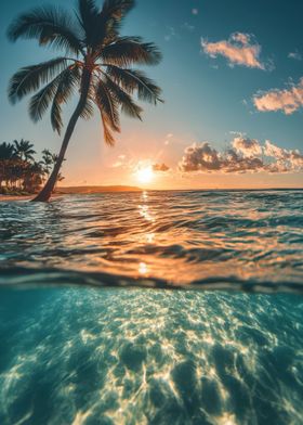 Palm Tree Sunset Seascape