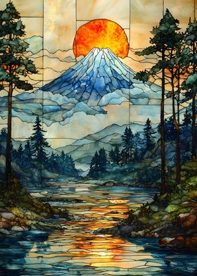 Stained Glass Mount Fuji Japan