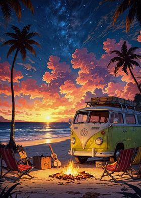 van on the beach