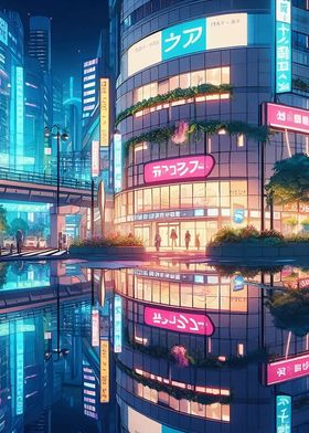 Neon Cityscape Reflection