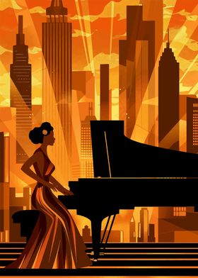 Jazz Pianist in Cityscape