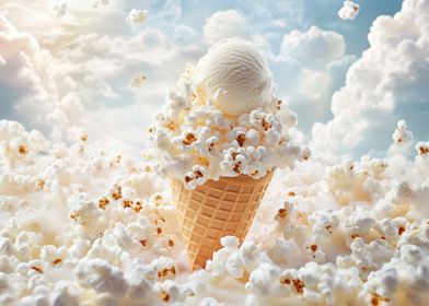 Ice Cream Cone in Popcorn Clouds