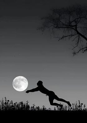 Silhouette of a Player Reaching for the Moon