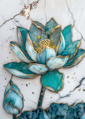 Teal Lotus Flower Art