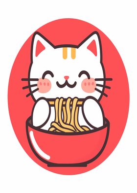 Cute Cat Eating Ramen