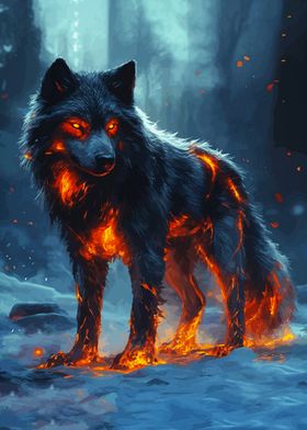 Fiery Wolf in Winter