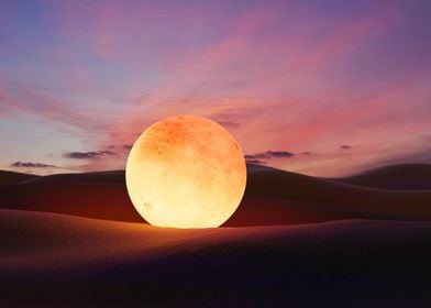 Giant Moon in Desert