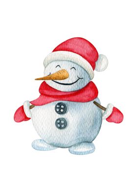 Smiling Snowman in Red Hat