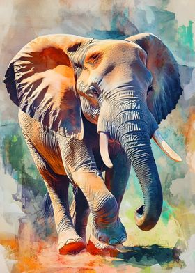 African Elephant Watercolor