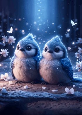 Bluebird Couple in Moonlight