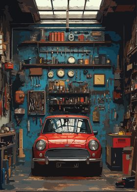 Classic Mini in Garage