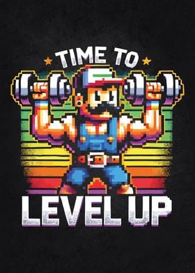 Level Up Video Game Gamer Gym Workout Gaming Fitness Lifting